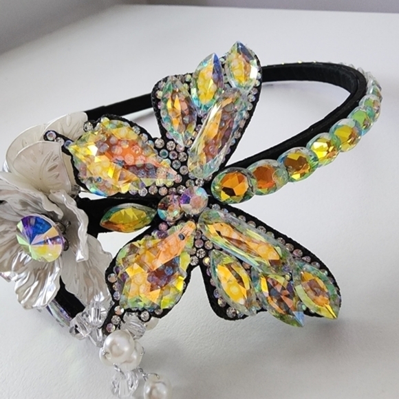 NEW Butterfly Floral Iridescent Crystal Stone Headband